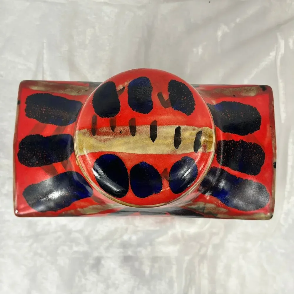 Handcrafted Red Blue Abstract Glazed Ceramic Vase 11.25